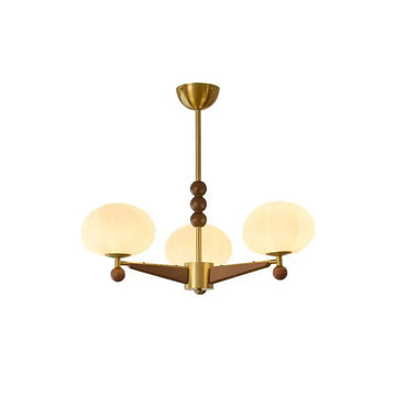 Mid-Century Modern Starburst Chandelier — Brass Walnut Opal Glass for Dining Room