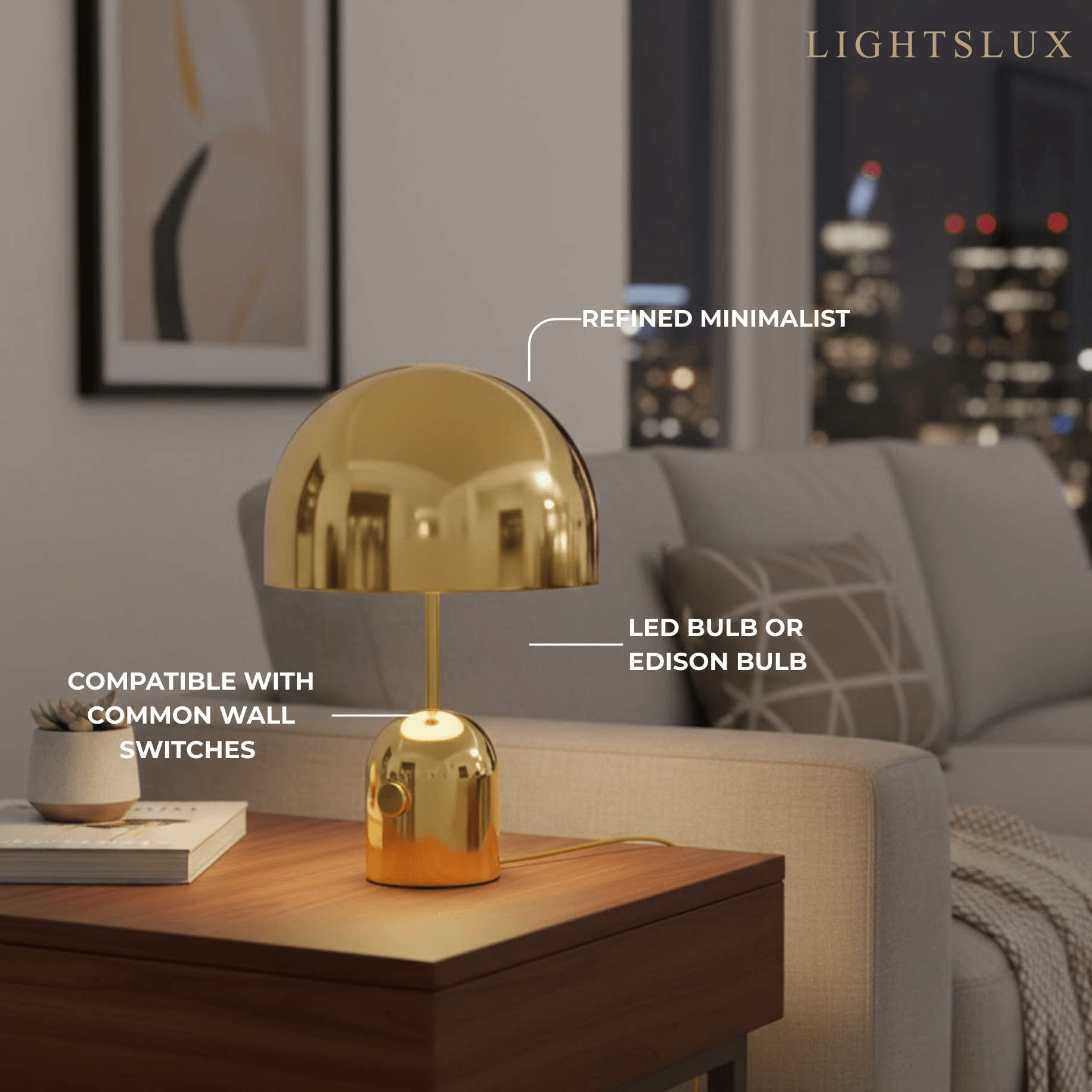 Modern Bell Table Lamp – Metal Dome Desk Light in Gold, Rose Gold or Chrome for Bedroom
