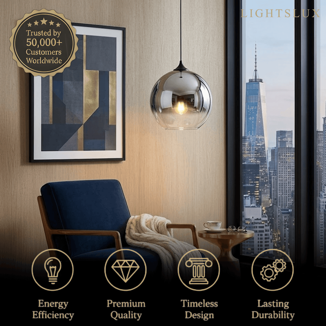 Excelis Modern Glass Globe Pendant Light – Gold/Silver LED Lamp for Dining Room