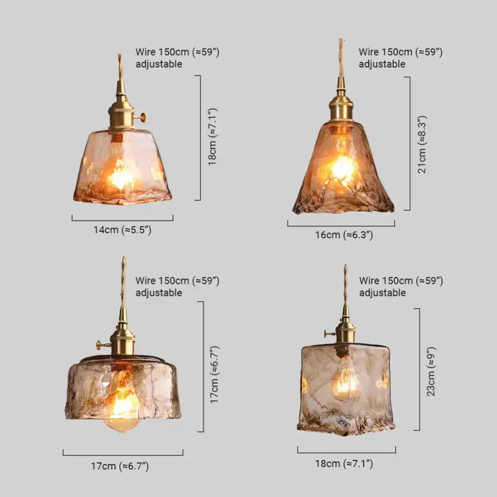 Vetro Retro Pendant Light – Amber Glass/Metal Fixture for Dining Room