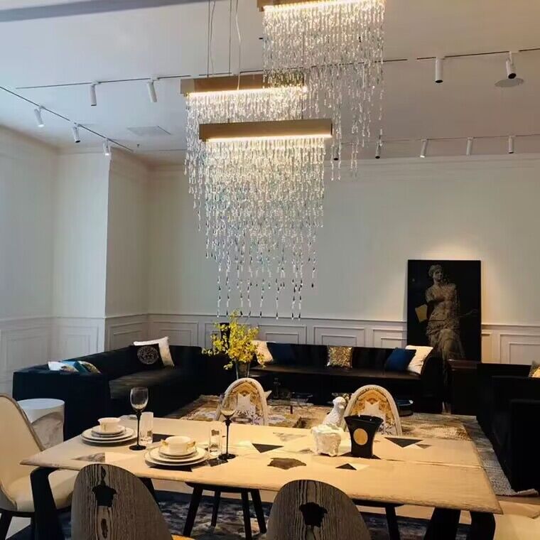 Modern Waterfall Tassel Crystal Chandelier for Dining & Kitchen