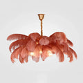 Art Deco Pendant Light — 8-Color Brass & Feather Cluster for Luxury Bedroom/Dining Room