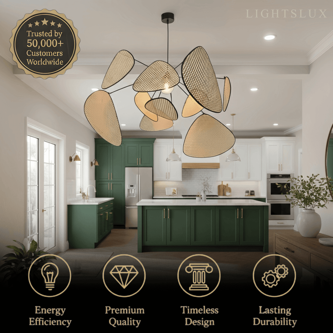 Art Deco Designer Rattan Chandelier