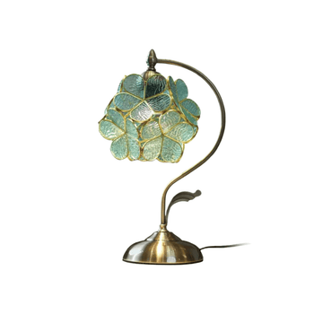 Artisan Leaf-Inspired Desk Lamp — Seafoam Green Glass Leaves & Antique Brass for Home Office