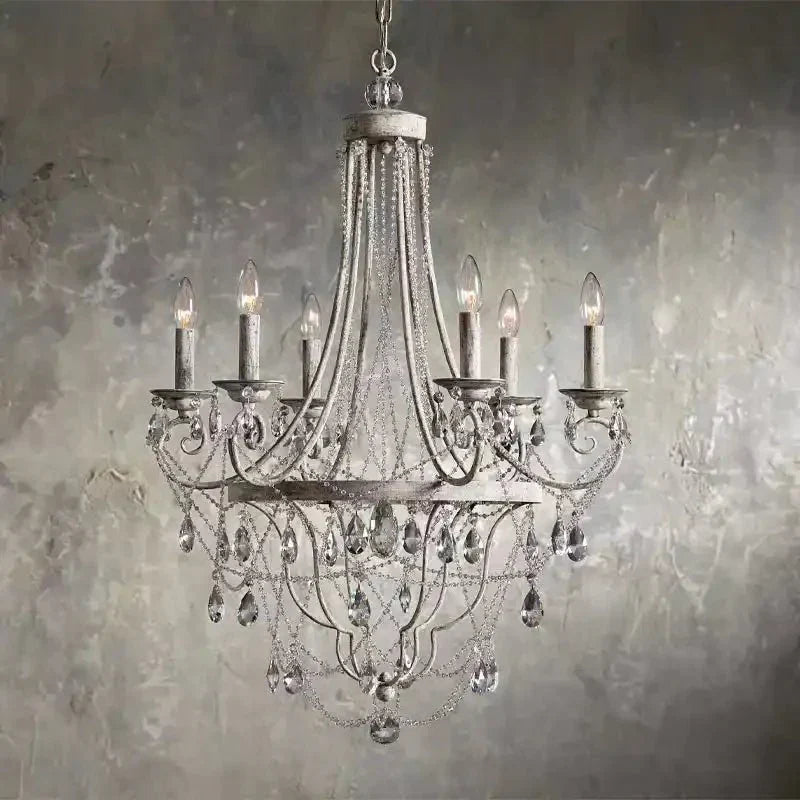 Affordable French Vintage Iron Crystal Pendant Candle Chandelier for Living Room / Restaurant / Cafe / Hotel lobby - Joyfuzzy