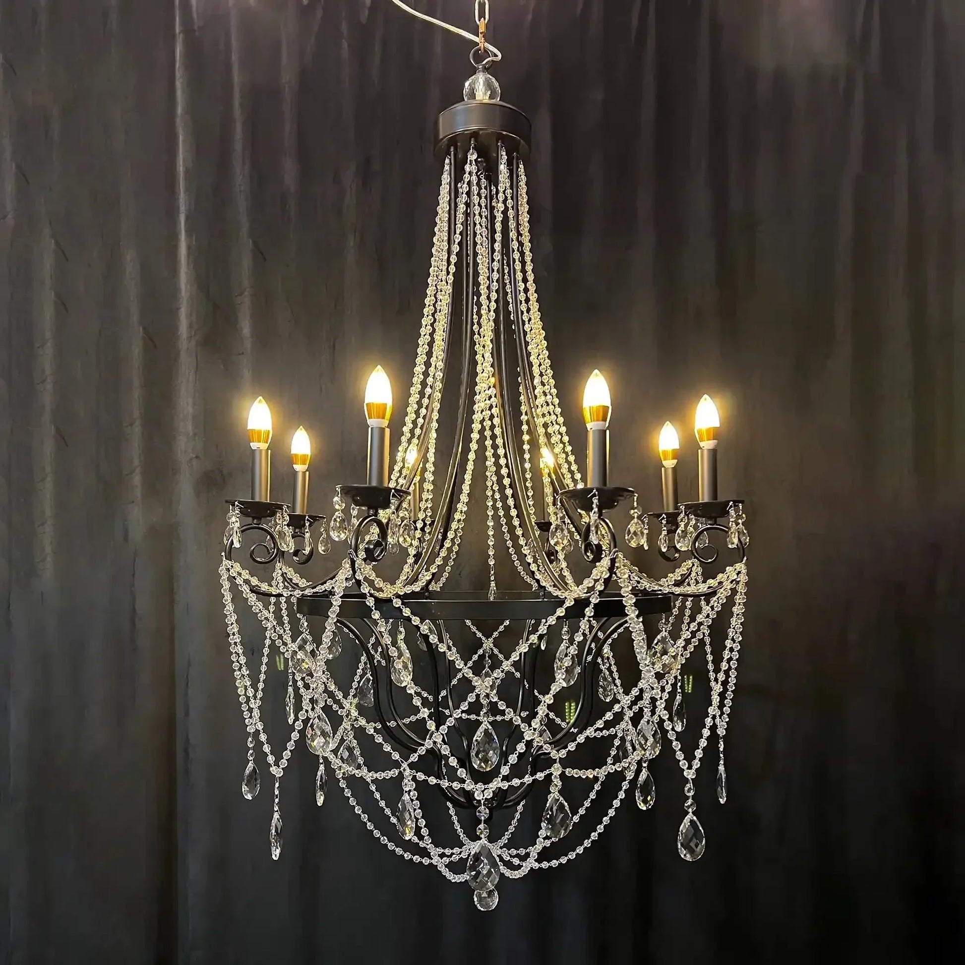 Affordable French Vintage Iron Crystal Pendant Candle Chandelier for Living Room / Restaurant / Cafe / Hotel lobby - Joyfuzzy