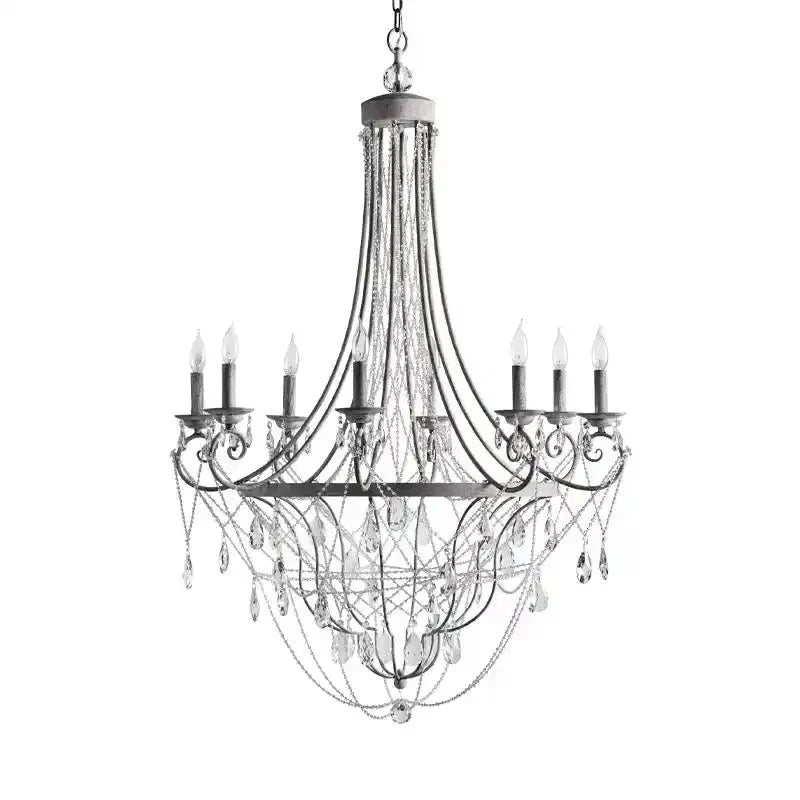 Affordable French Vintage Iron Crystal Pendant Candle Chandelier for Living Room / Restaurant / Cafe / Hotel lobby - Joyfuzzy