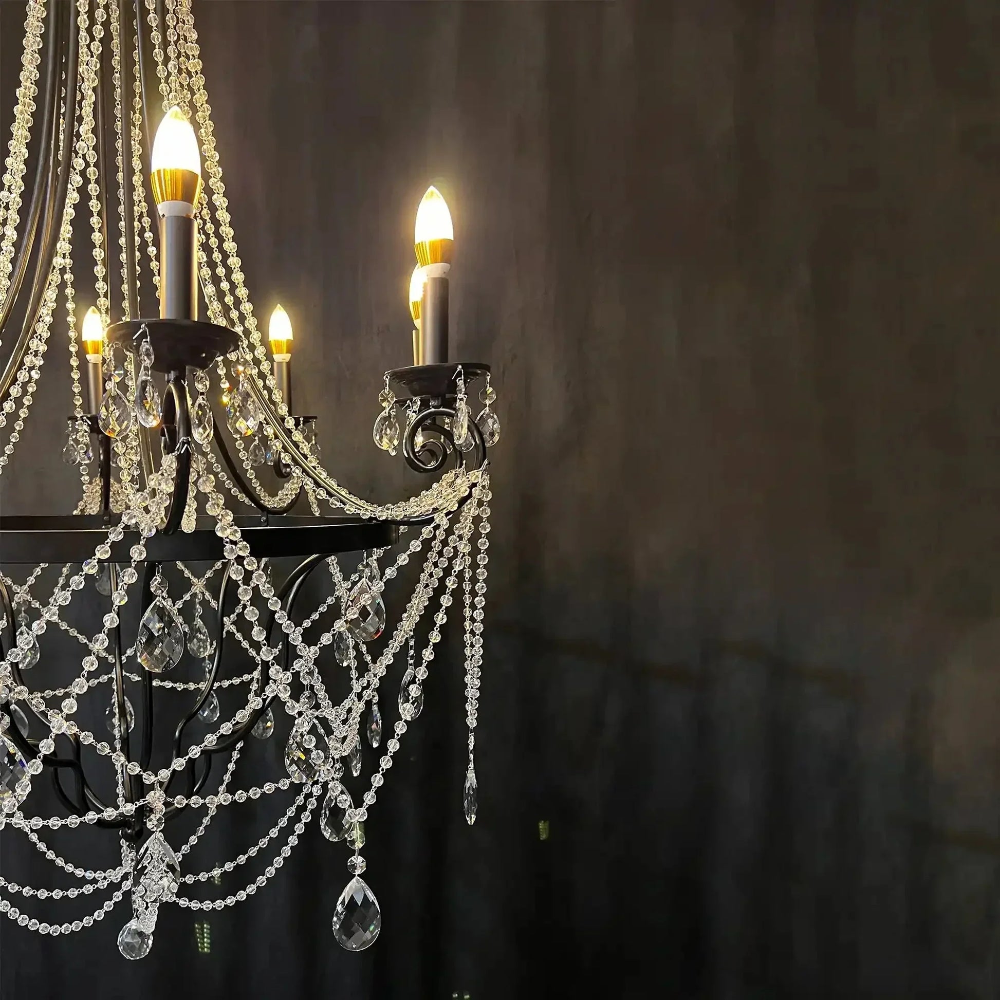 Affordable French Vintage Iron Crystal Pendant Candle Chandelier for Living Room / Restaurant / Cafe / Hotel lobby - Joyfuzzy