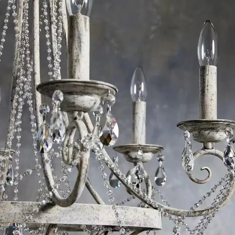 Affordable French Vintage Iron Crystal Pendant Candle Chandelier for Living Room / Restaurant / Cafe / Hotel lobby - Joyfuzzy