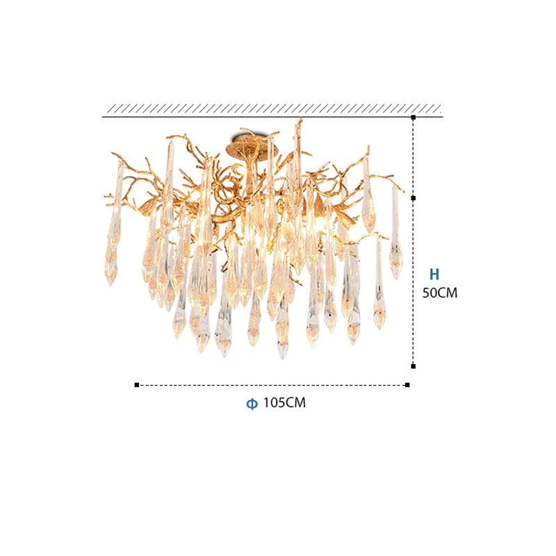 Agnes Brass Branch Crystal Ceiling Light - 47.24" LJoyfuzzy