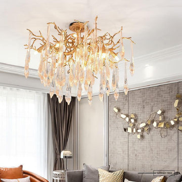 Agnes Brass Branch Crystal Ceiling Light - 31.5" LJoyfuzzy