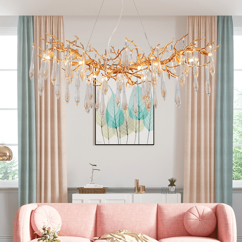 Agnes Brass Branch Crystal Chandelier For Dining Room - 39.37“ LJoyfuzzy