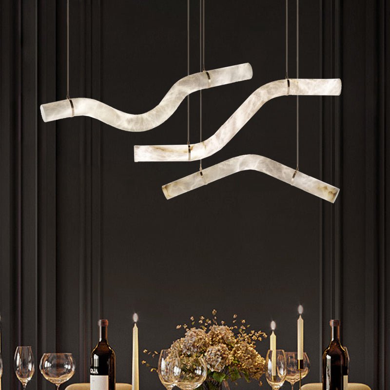 Alabaster Curved Chandelier - 51.25"WLacquered Burnished BrassJoyfuzzy
