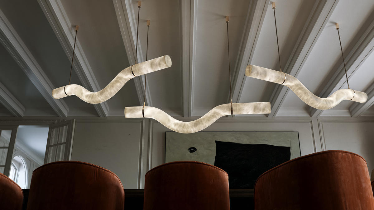 Alabaster Curved Chandelier - 51.25"WLacquered Burnished BrassJoyfuzzy