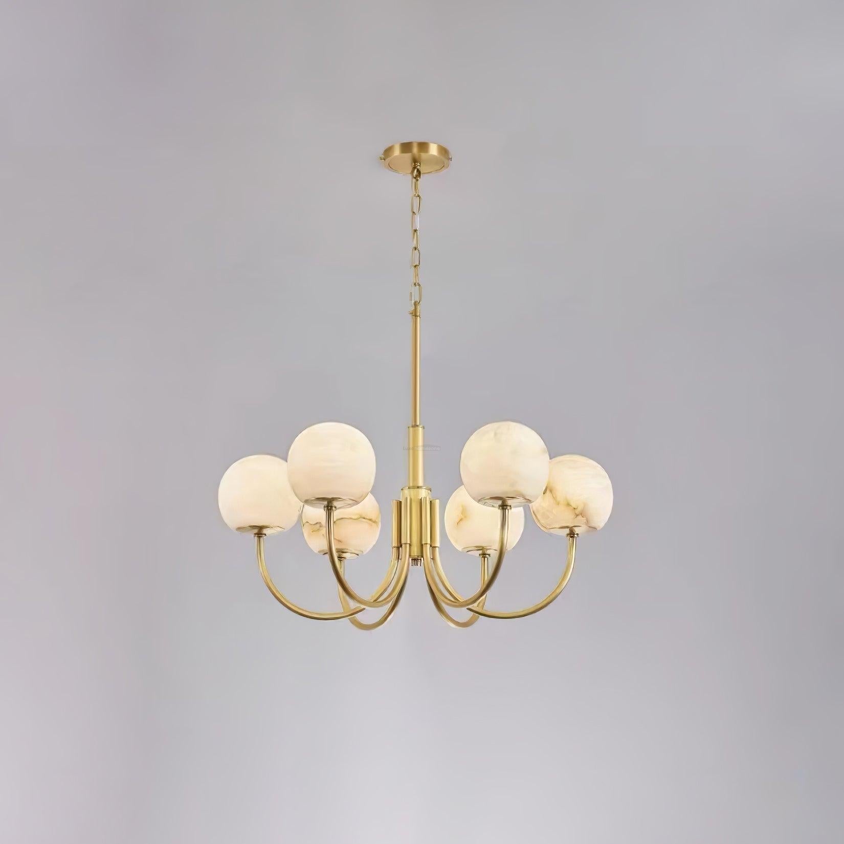 Aurelian Alabaster Globe Chandelier with 6/8/10/12 heads - 6 Heads ? 27.6▼ x H 21.7▼ / Dia 70cm x H 55cmBrass & WhiteJoyfuzzy