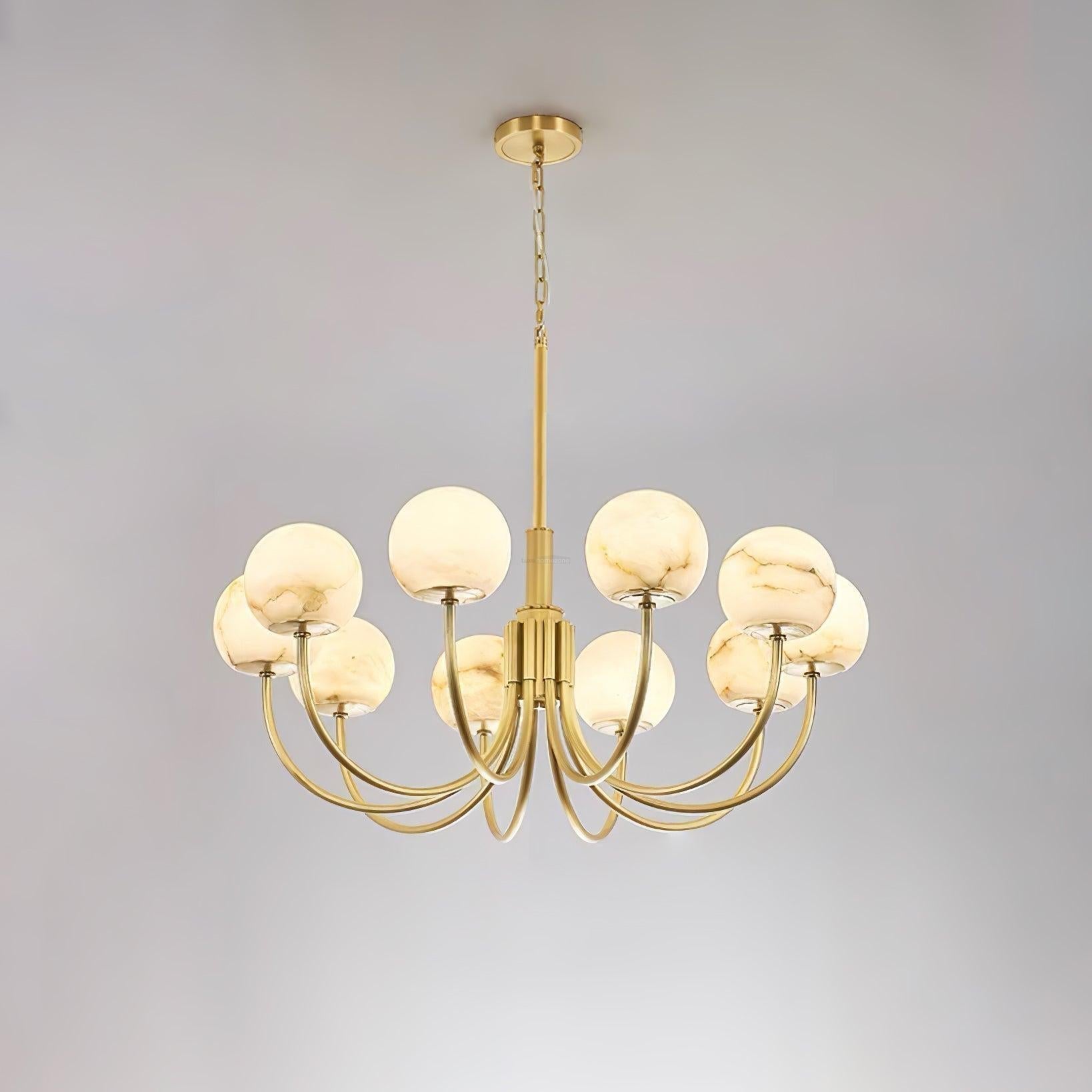 Aurelian Alabaster Globe Chandelier with 6/8/10/12 heads - 10 Heads ? 33.5▼ x H 21.7▼ / Dia 85cm x H 55cmBrass & WhiteJoyfuzzy