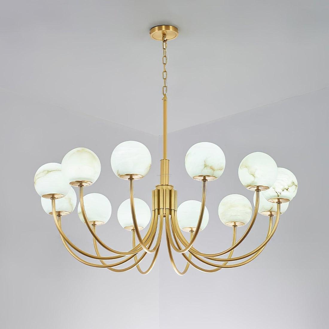 Aurelian Alabaster Globe Chandelier with 6/8/10/12 heads - 6 Heads ? 27.6▼ x H 21.7▼ / Dia 70cm x H 55cmBrass & WhiteJoyfuzzy