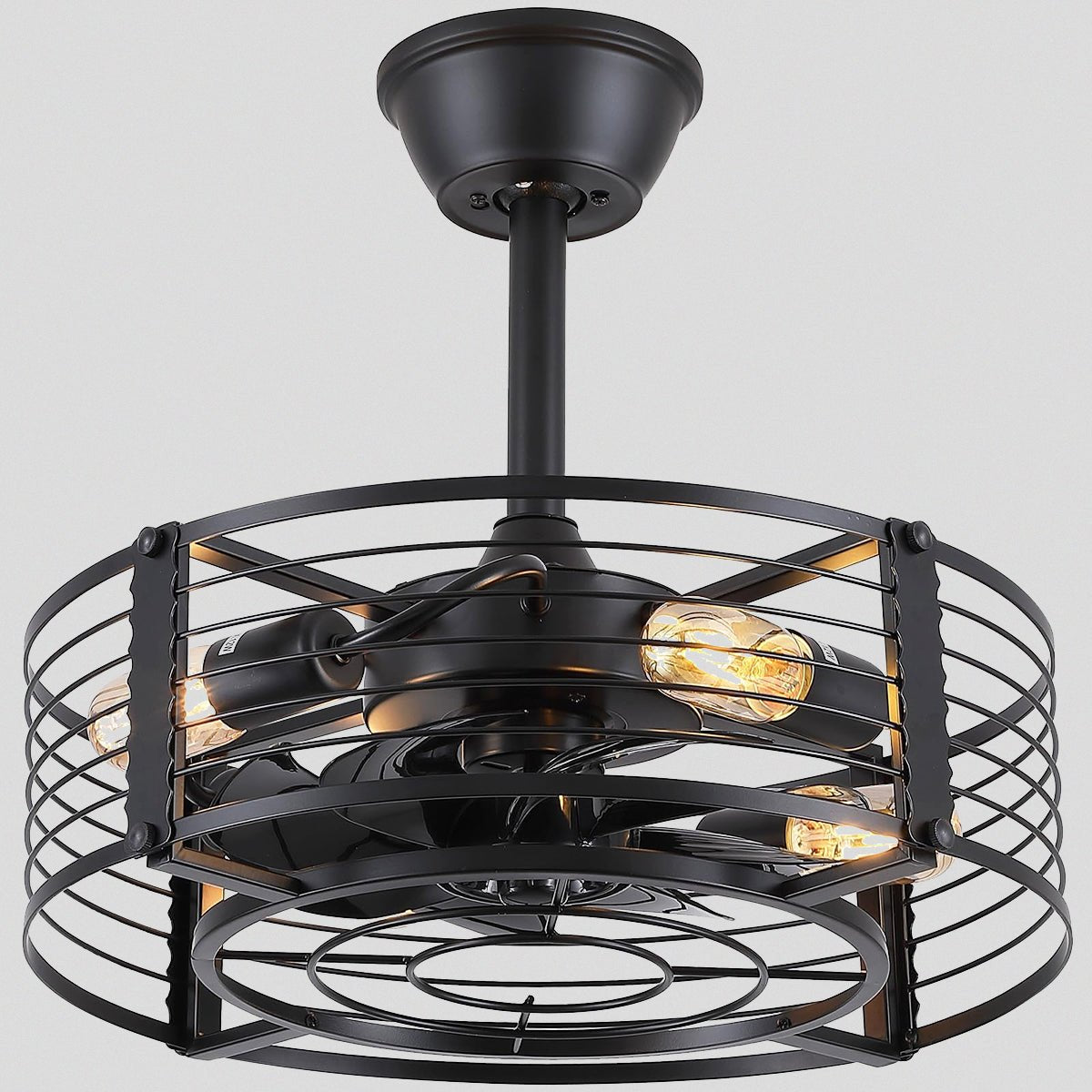 Cage Industrial Black Bladeless Ceiling Fan Light 18" - Joyfuzzy