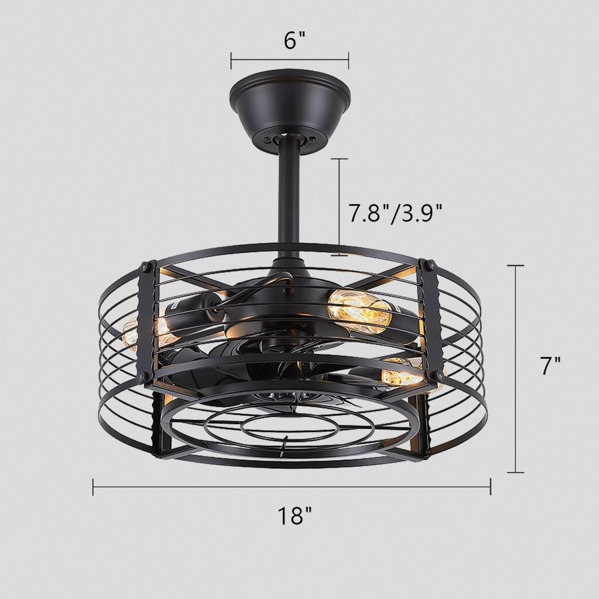 Cage Industrial Black Bladeless Ceiling Fan Light 18" - Joyfuzzy