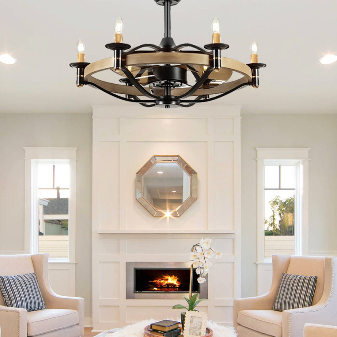 Caged Modern Farmhouse Ceiling Fan Light 32" - Joyfuzzy