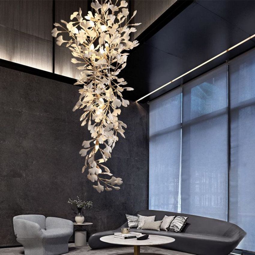 Ceramic Gingko Staircase Branch Chandelier - 23.6" D x 106.3" HJoyfuzzy