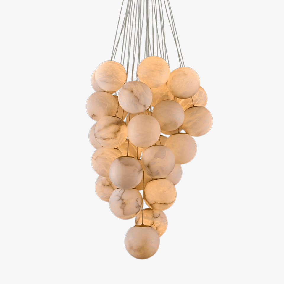 Cluster Alabaster Globe Chandelier - ∅ 39.4″ x H 118.1″Gold & WhiteJoyfuzzy