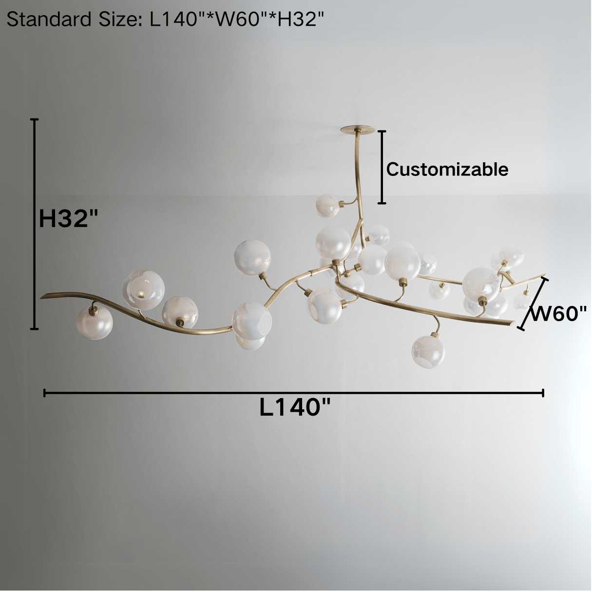 Contemporary Hand - blown Glass Globes Branch Chandelier for Dining Room Living Room and Kitchen Island - L140"*W60"*H32"Warm LightJoyfuzzy