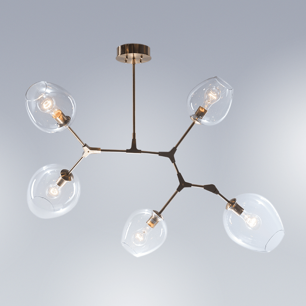 Covington Drop Globe Branching Bubble Chandelier 30'' - Clear GlassBrassJoyfuzzy