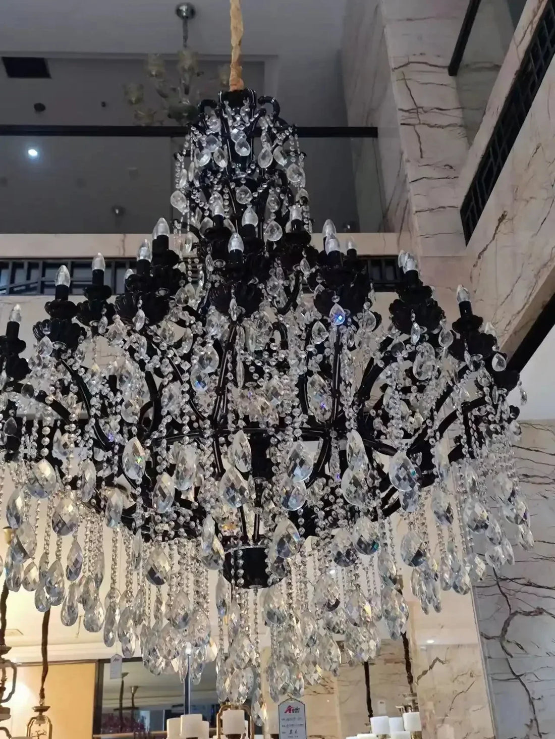 Extra Large Crystal Candle Chandelier in Black Finish for Living Room/Foyer/Staircase/Hotel - Joyfuzzy
