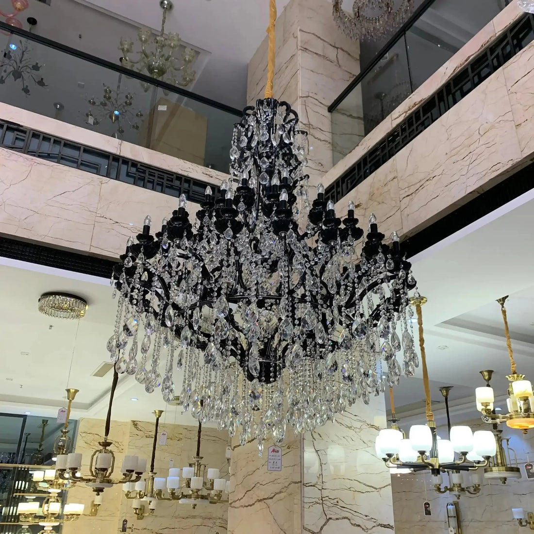 Extra Large Crystal Candle Chandelier in Black Finish for Living Room/Foyer/Staircase/Hotel - Joyfuzzy