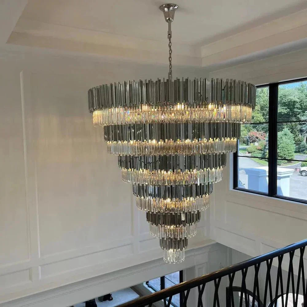 Extra Large Round Cone Tiered Crystal Chandelier for Foyer/Enterway/Living Room - Joyfuzzy