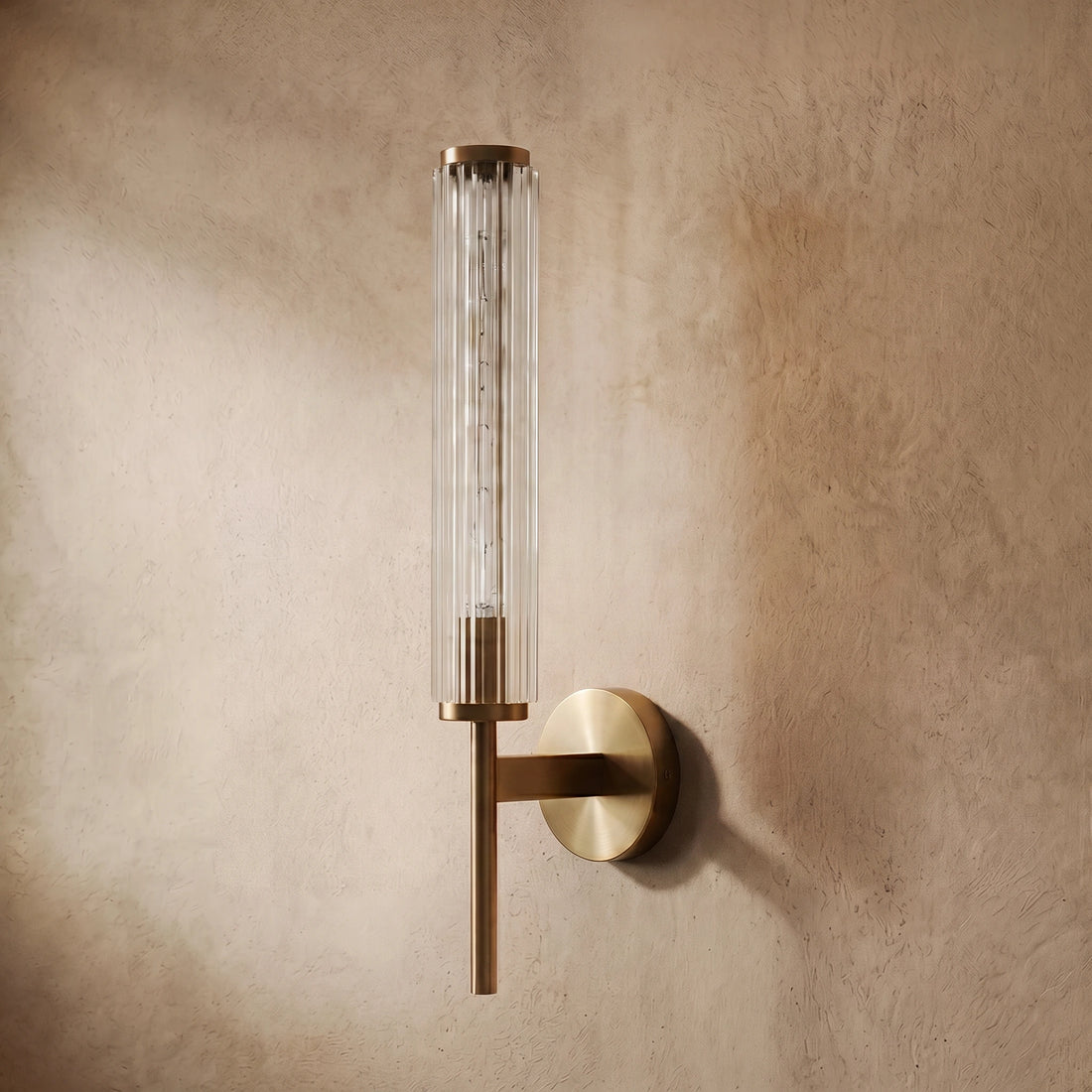Modern Linear Wall Light – Brass and Glass LED Sconce for Bathroom or Bedroom
