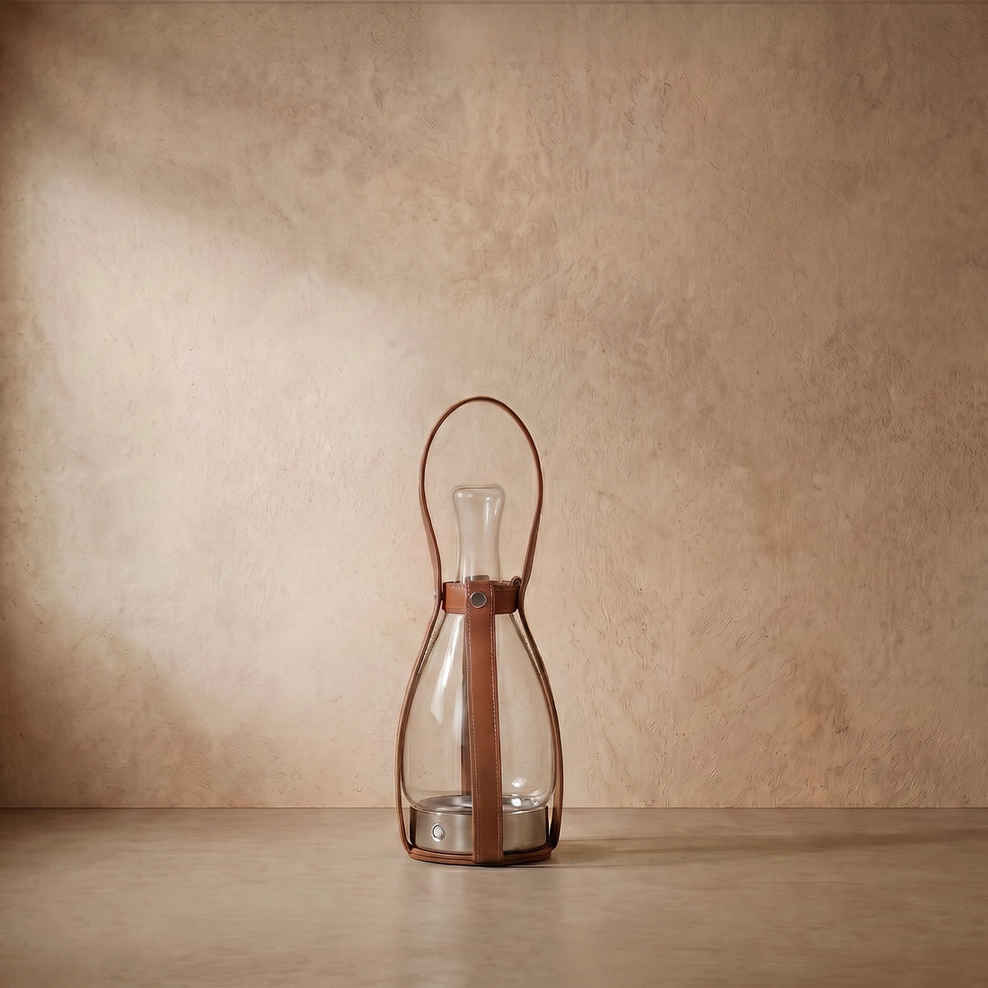 Modern Leather Table Lamp – Portable LED Glass Light in Brown, White or Silver for Bedroom