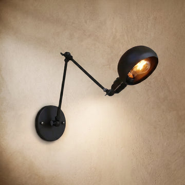 Varlont Irondale Vintage Adjustable Arm Wall Lamp - Black Metal Dome (2 Sizes) for Bedroom