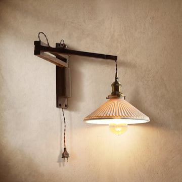 Varlont Irondale Vintage Conical Wall Lamp — Walnut Wood & Ceramic Shade for Bedroom