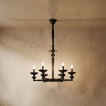 Varlont Irondale Vintage Black Chandelier - Convertible Wall Pendant Light with Glass Dining Room