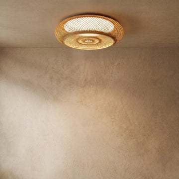 Varlont Bamburo Natural Bamboo Ceiling Light — Round Rattan Woven & LED Bedroom