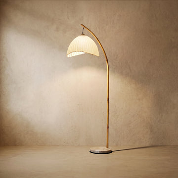 Velora Natural Beige Floor Lamp - Metal Frame with Fabric Bowled Shade