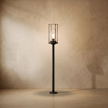 Vetro Modern Metal Outdoor Pillar Light/Pathway Light - Black Lantern Shape, Cylindrical