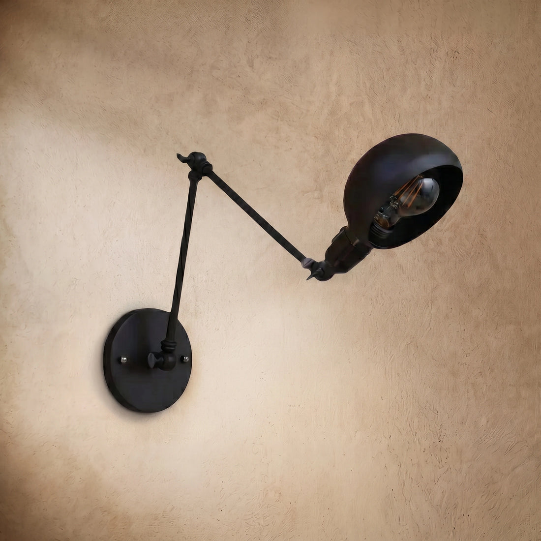 Varlont Irondale Vintage Adjustable Arm Wall Lamp - Black Metal Dome (2 Sizes) for Bedroom