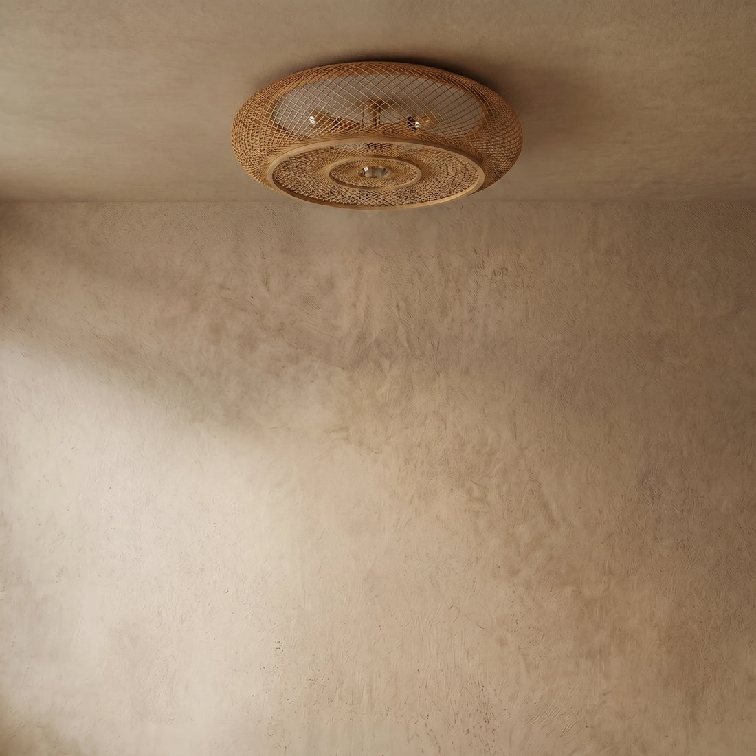 Varlont Bamburo Natural Bamboo Ceiling Light — Round Rattan Woven & LED Bedroom