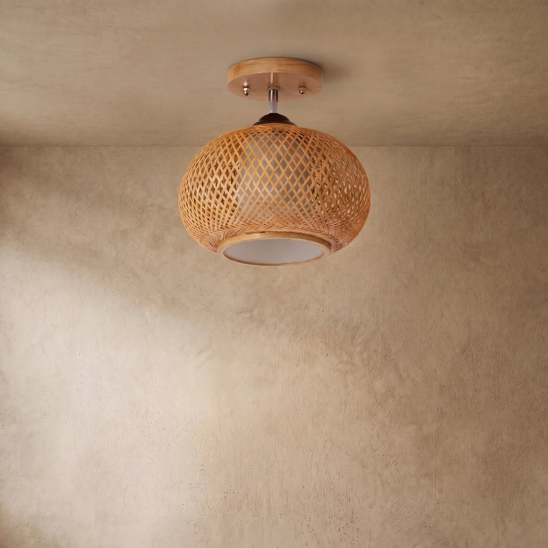 Varlont Bamburo Rustic Boho Rattan Ceiling Light – Bamboo Flush Mount for Hallway