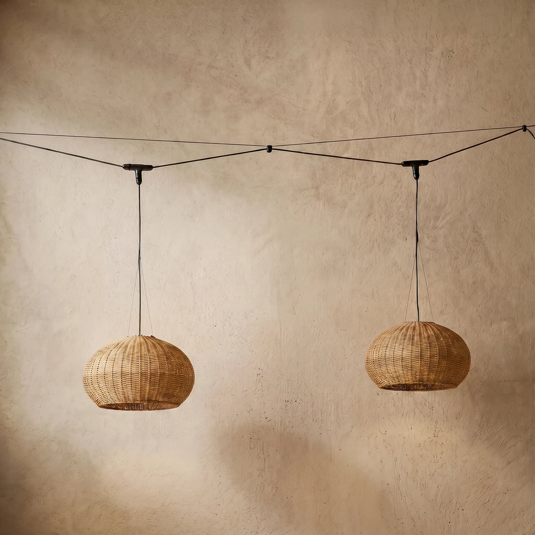 Bamburo Rustic Brown Outdoor Pendant Lights - Bamboo Acrylic Lantern Garden