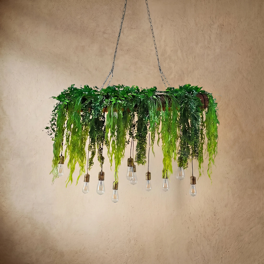 Botanica Natural Rectangular Pendant Light - Green for Kitchen Island