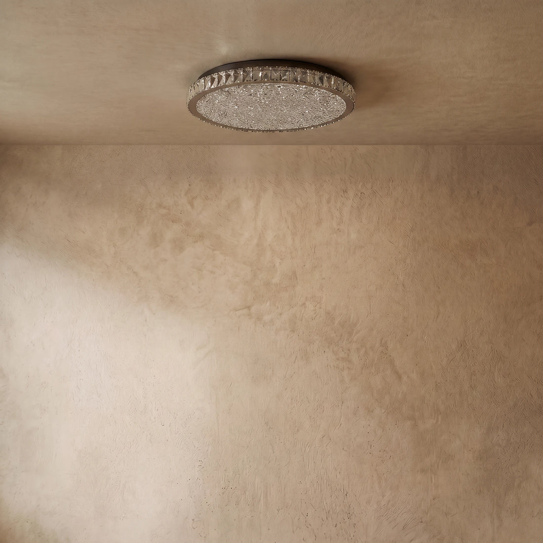 Excelis Royal Round Ceiling Light - Clear/Amber Crystal & Metal for Living Room