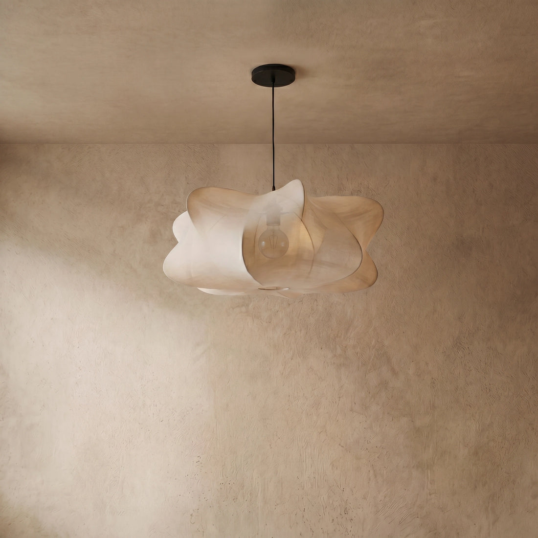 Zenno Japandi Pendant Light – White Silk Crossover Design for Bedroom Dining Room