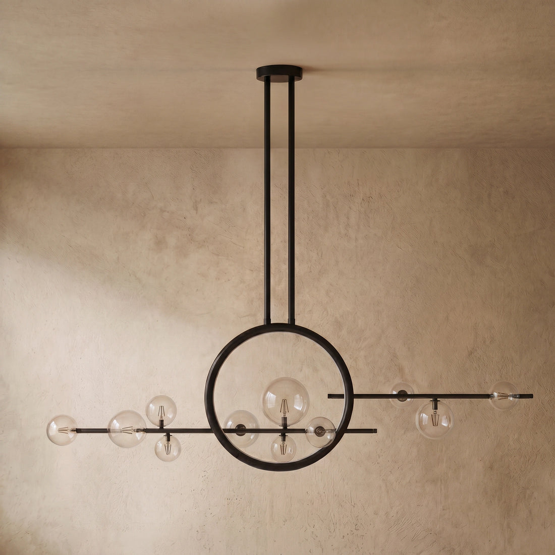 Nordic Glass Globe Chandelier – Floating Spheres on Circular Frame Kitchen Island