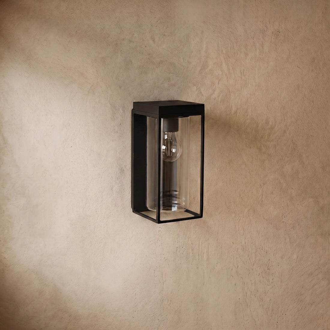 Irondale Modern Rectangular Solar Wall Lamp with Sensor – Black Metal/Glass Outdoor
