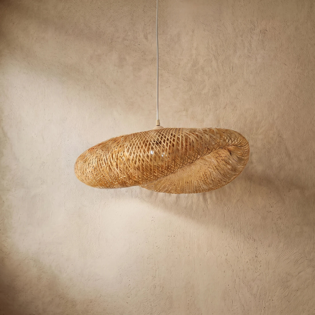 Bamburo Natural Bamboo Pendant Light – Irregular Wood Design for Dining Room