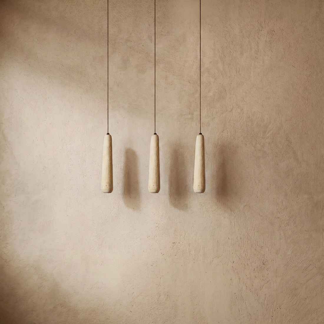 Zenno Modern Pendant Light — Natural Wood & Stone Cylinder for Dining Room